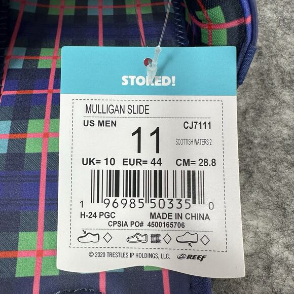 Reef Mulligan Golf Slide Mens Size 11 Blue Plaid Scottish Matters 2 Sandal - Picture 8 of 8